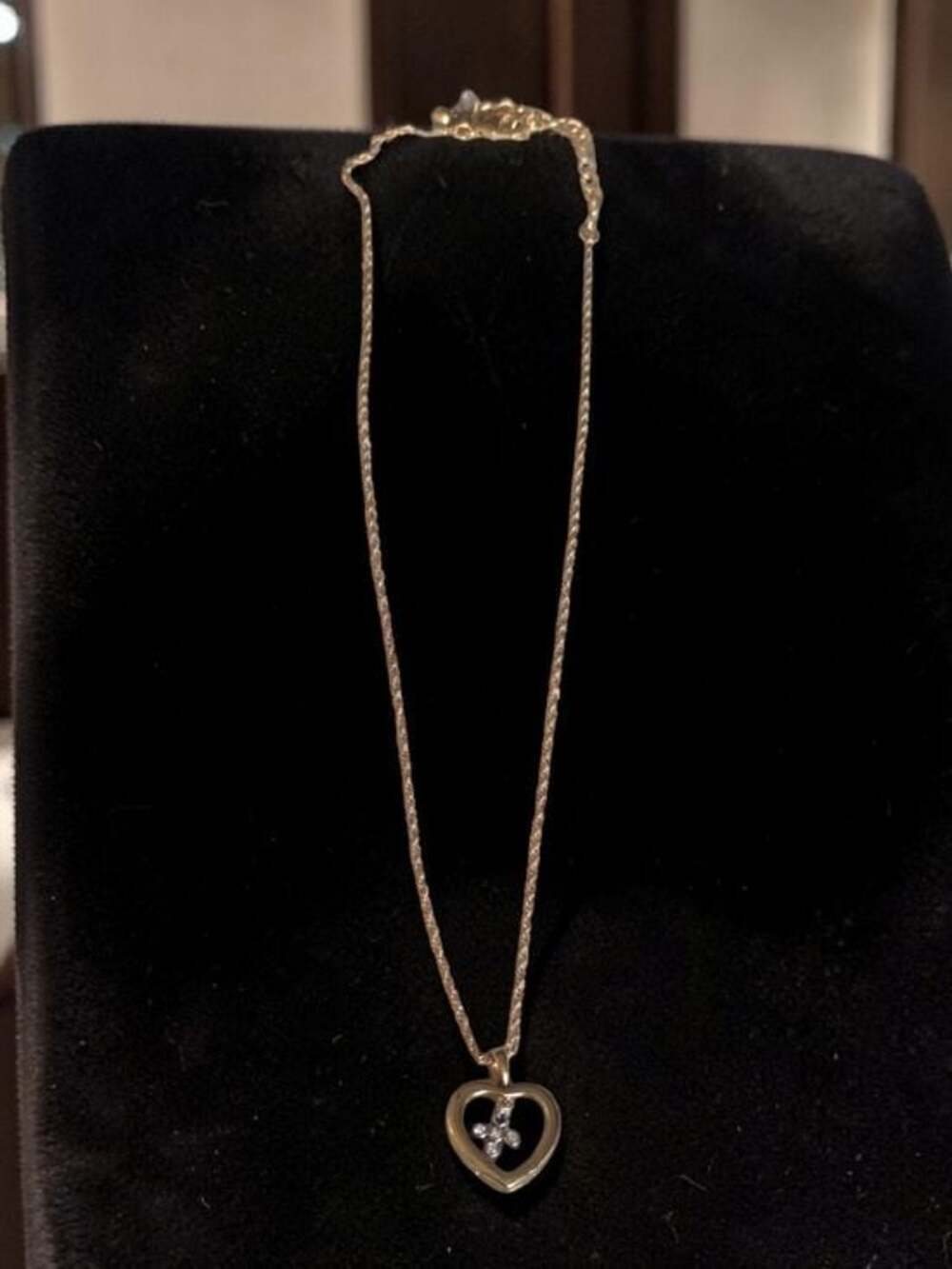 Heart Pendant Necklace with Crystal Cross Accent - Gold